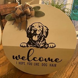 For sale is a dog welcome door sign wreath